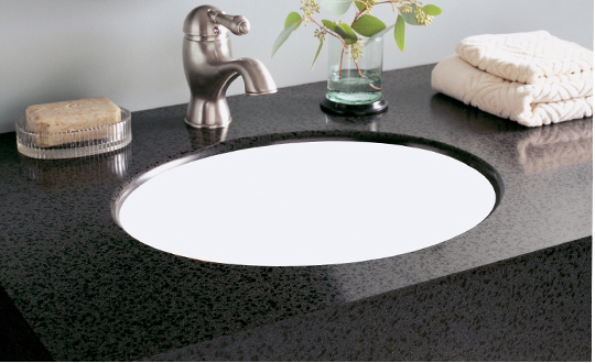 Bathroom sink with soap and plant L075 501 Black Lava Formica Solid Surfacing